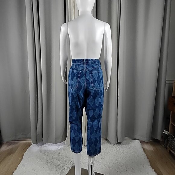 Rue 21 100% Cotton Blue Diamond Check Denim Capri Jeans Pants 5 Pocket Size 12 - Picture 3 of 10